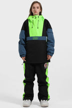 Women's White & Black Kangaroo Pocket Waterproof Snowboard Anoraks Baggy Ski Anoraks - Gsou Snow