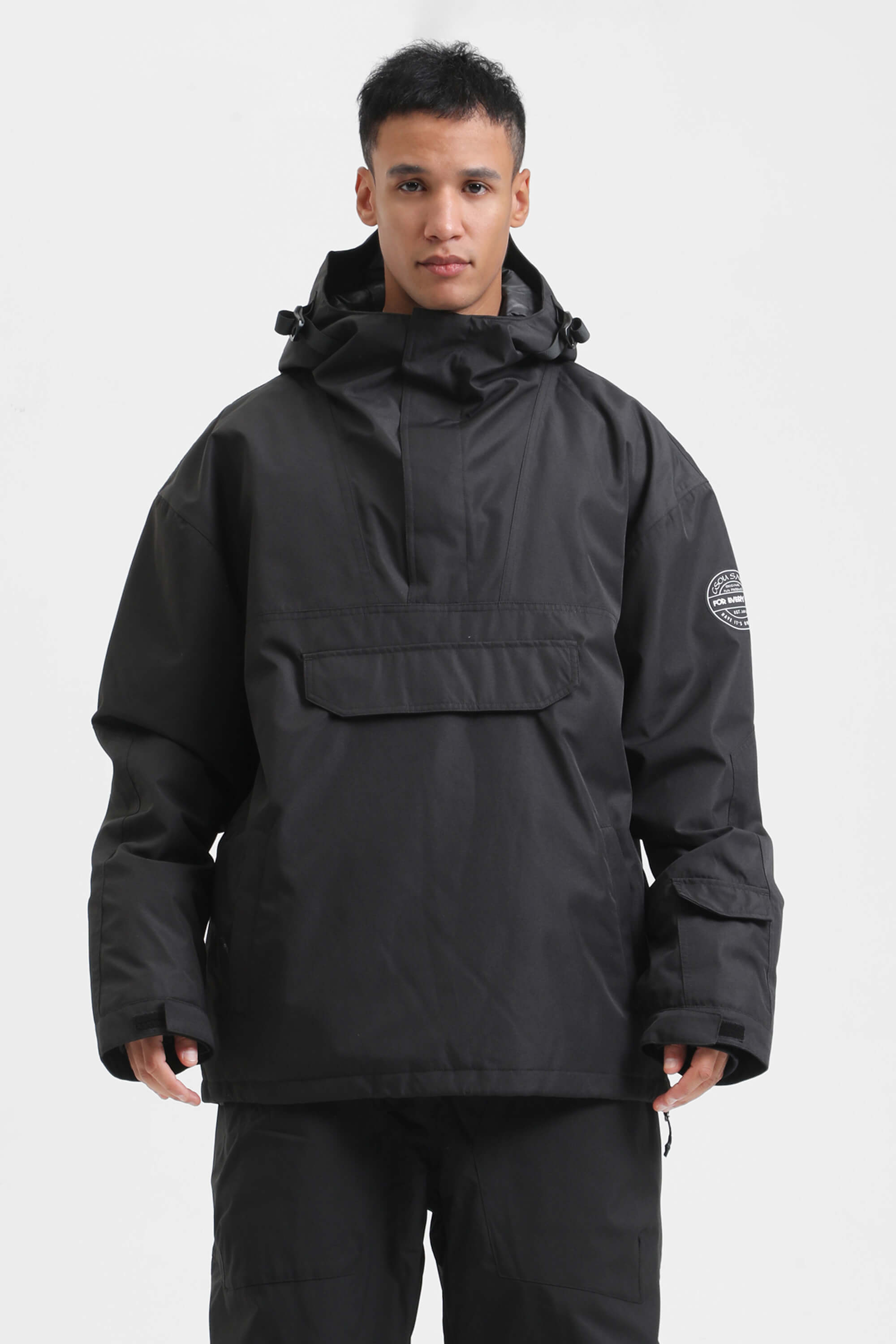 Men's Ivory & Black Insulated Color-Block Ski Anorak Snow Anoraks