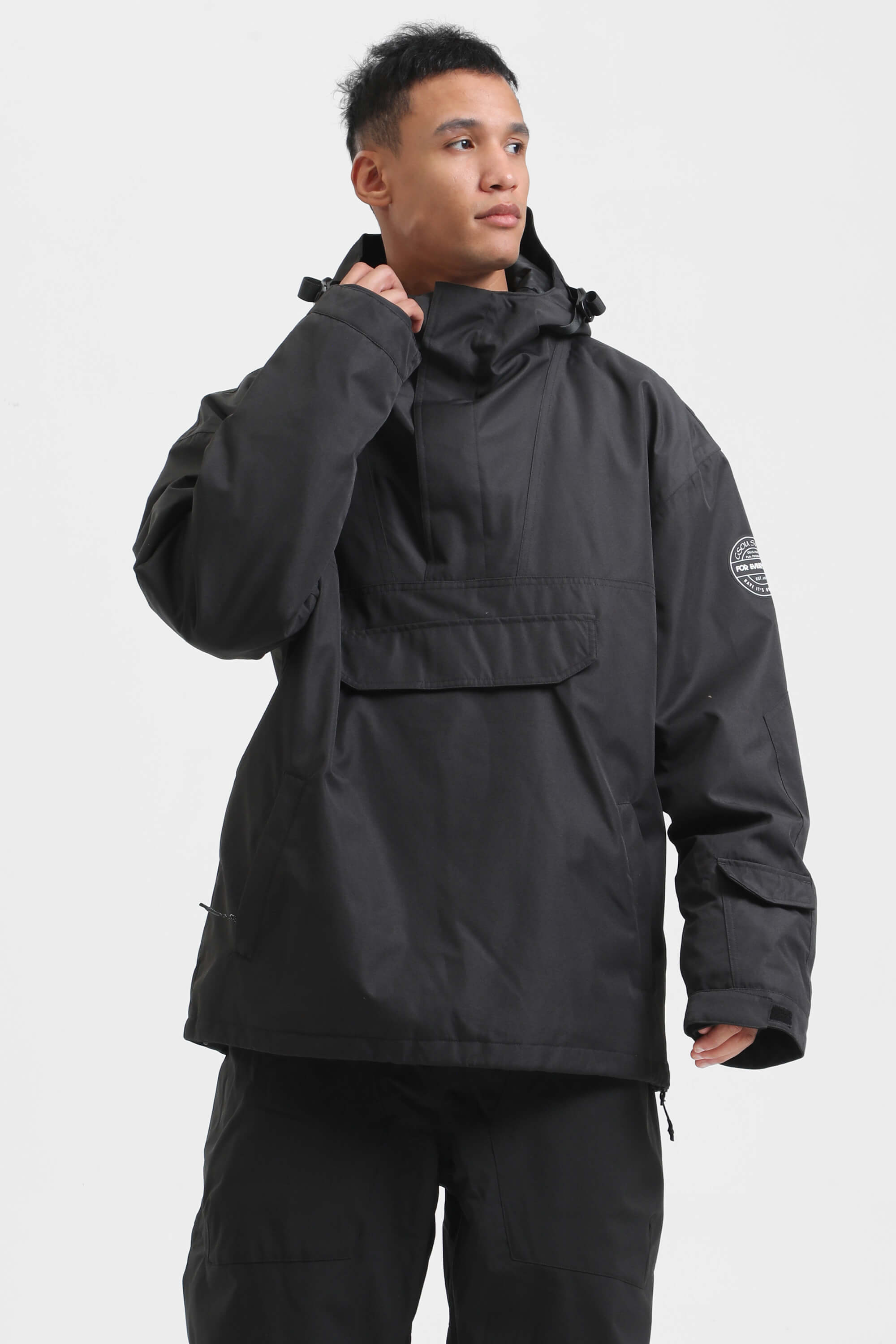 Men's Brown & Black Insulated Color-Block Ski Anorak Snow Anoraks