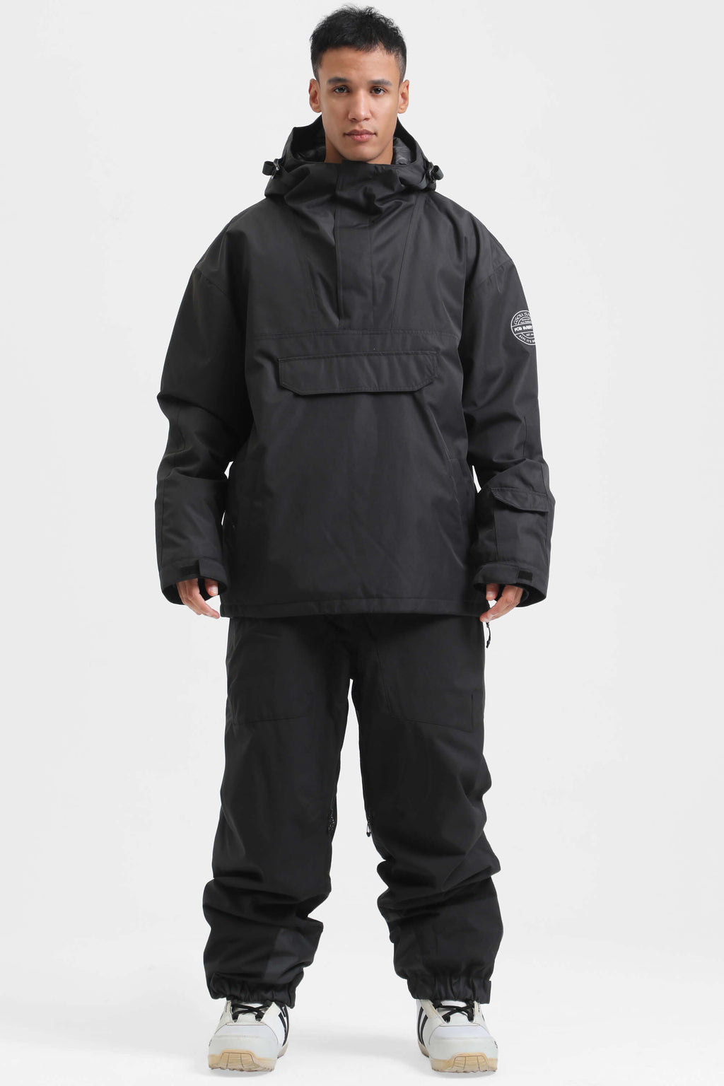 Men's Black Camo Insulated Color-Block Ski Anorak Snow Anoraks