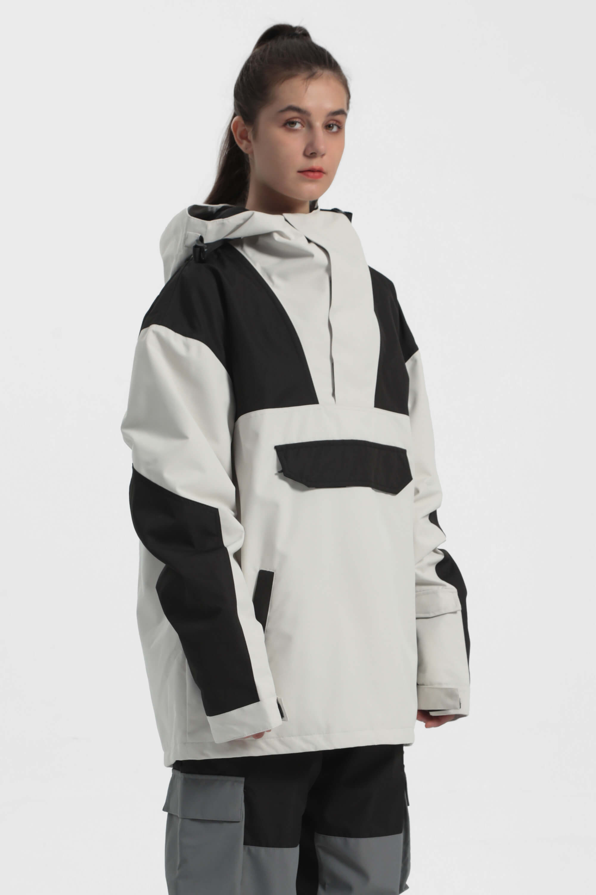 Women's Orange & Blue Insulated Color-Block Ski Anorak Snow Anoraks