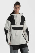 Women's Ivory & Black Insulated Color-Block Ski Anorak Snow Anoraks
