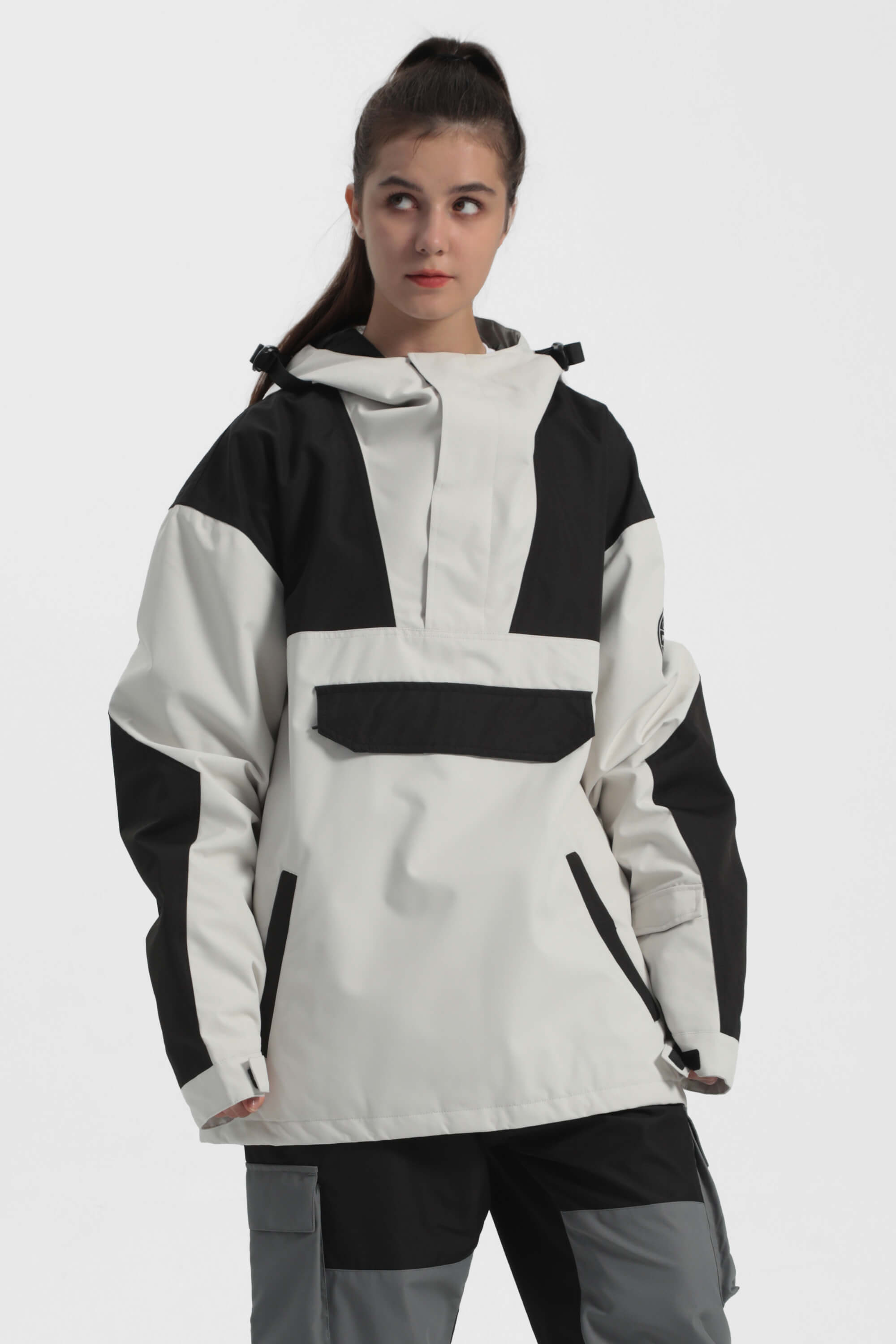 Women's Ivory & Black Insulated Color-Block Ski Anorak Snow Anoraks