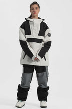 Women's Ivory & Black Insulated Color-Block Ski Anorak Snow Anoraks