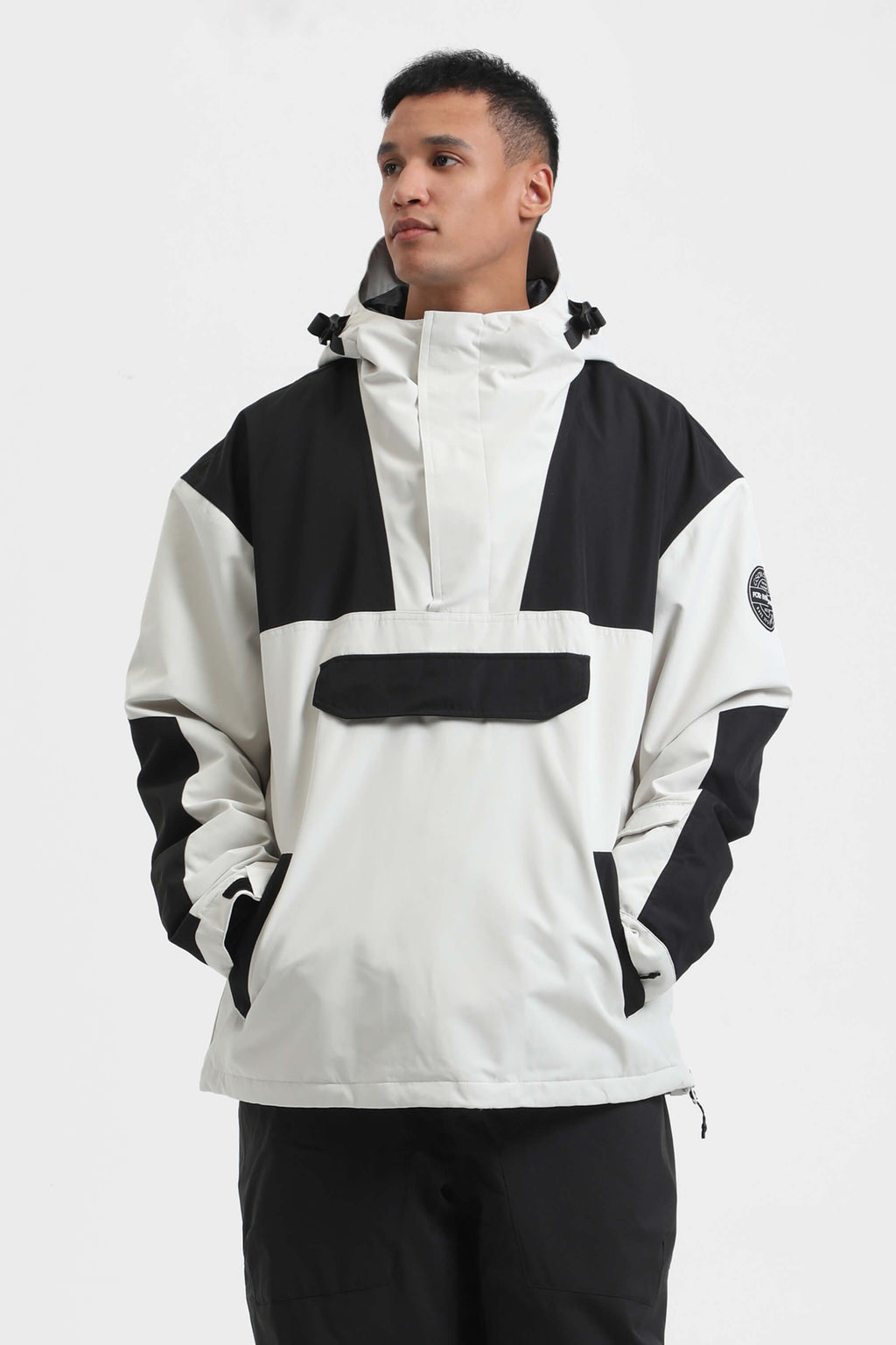 Men's Ivory & Black Insulated Color-Block Ski Anorak Snow Anoraks