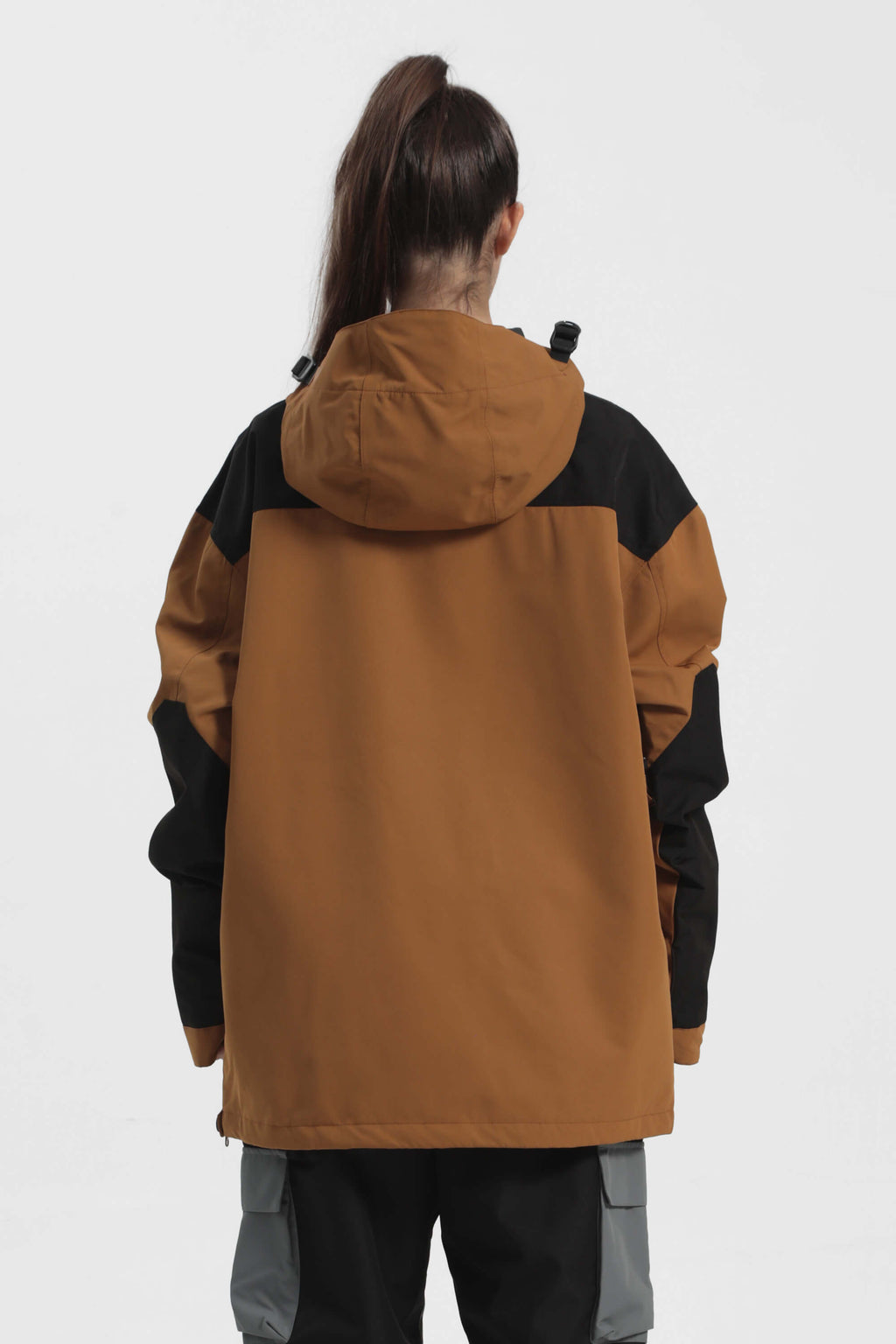 Women's Brown & Black Insulated Color-Block Ski Anorak Snow Anoraks