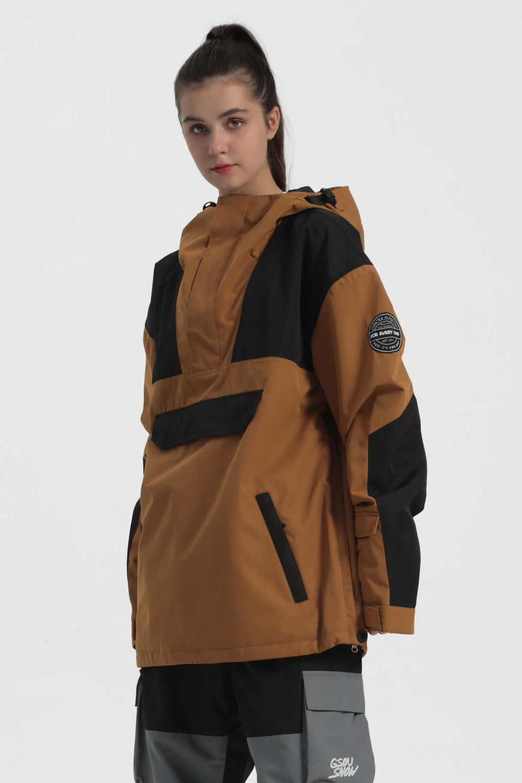 Women's Orange & Blue Insulated Color-Block Ski Anorak Snow Anoraks