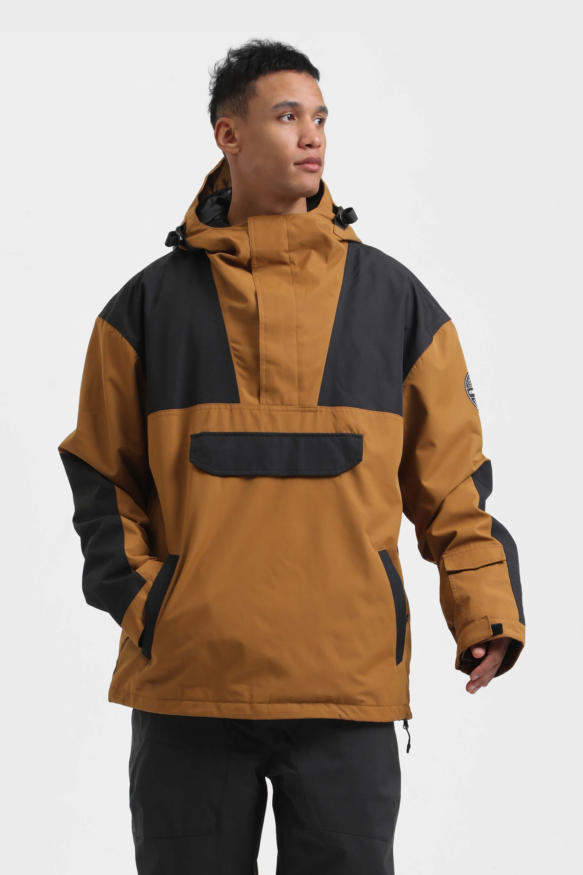 Men's Brown & Black Insulated Color-Block Ski Anorak Snow Anoraks Main image