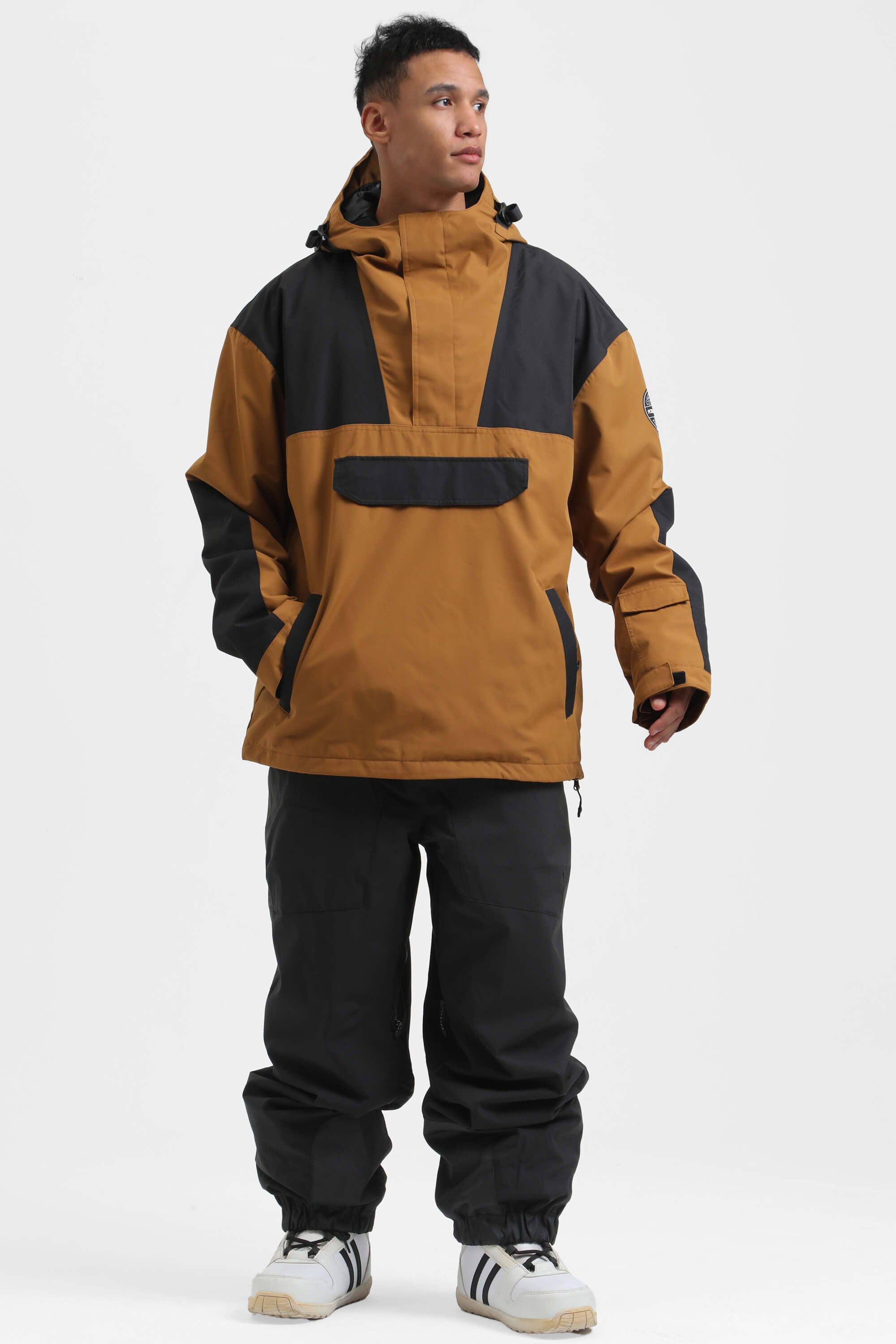 Men's Brown & Black Insulated Color-Block Ski Anorak Snow Anoraks