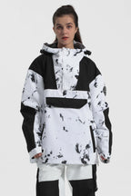 Women's Black Camo Insulated Color-Block Ski Anorak Snow Anoraks
