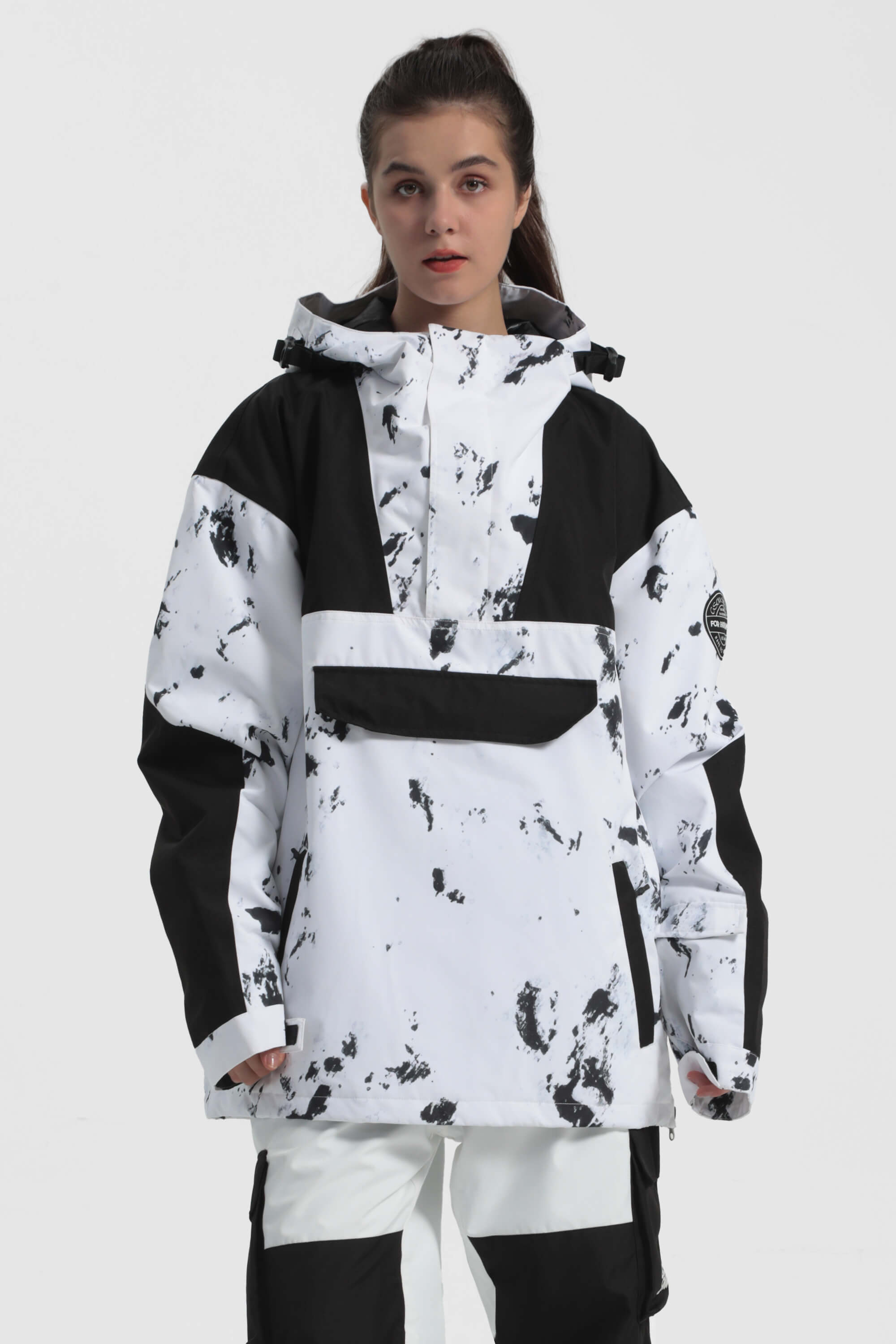 Women's Ivory & Black Insulated Color-Block Ski Anorak Snow Anoraks