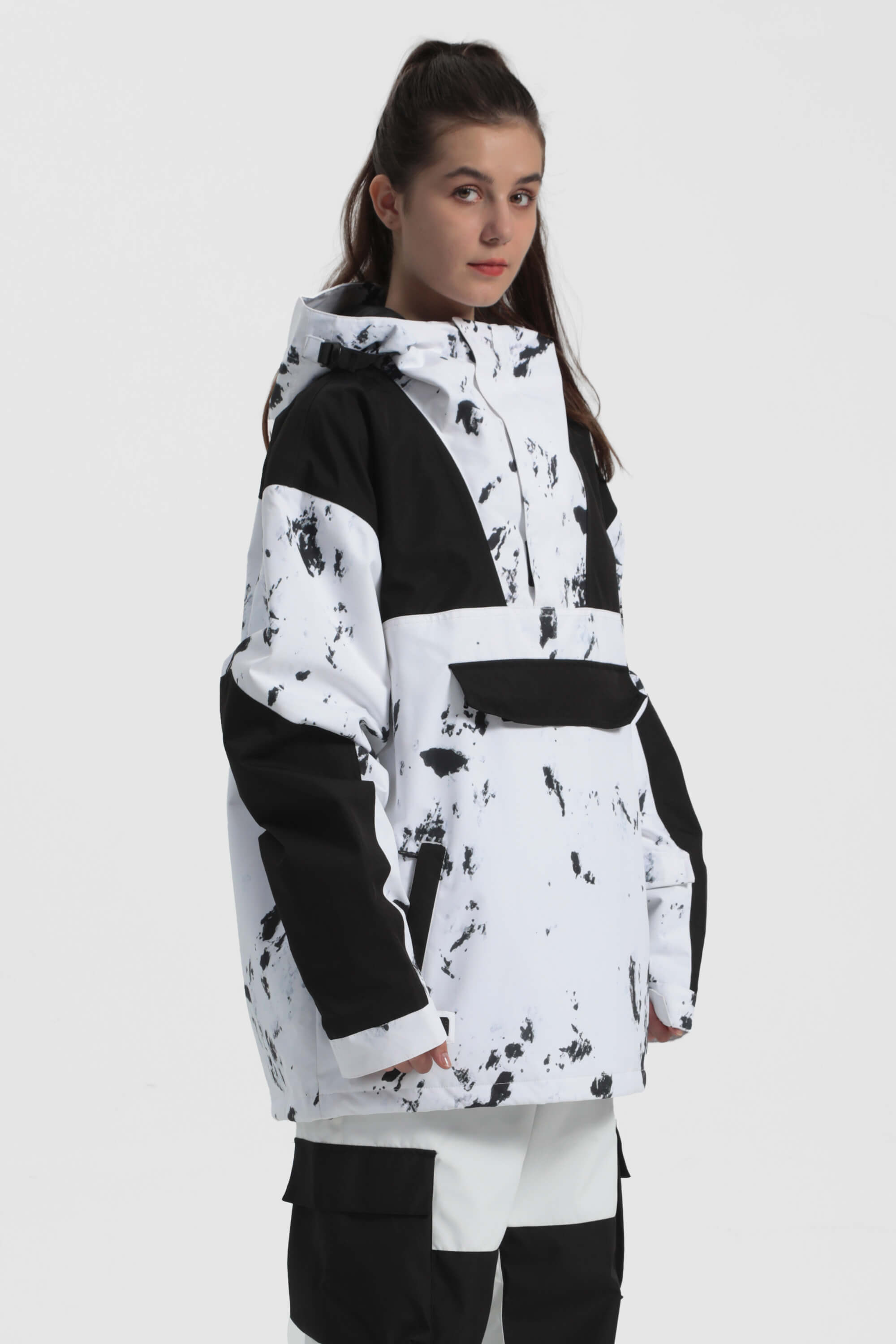 Women's Ivory & Black Insulated Color-Block Ski Anorak Snow Anoraks