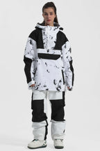 Women's Ivory & Black Insulated Color-Block Ski Anorak Snow Anoraks
