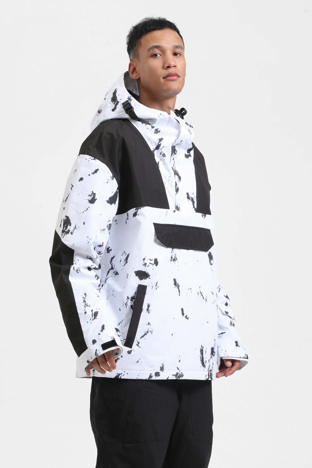 Men's Ivory & Black Insulated Color-Block Ski Anorak Snow Anoraks