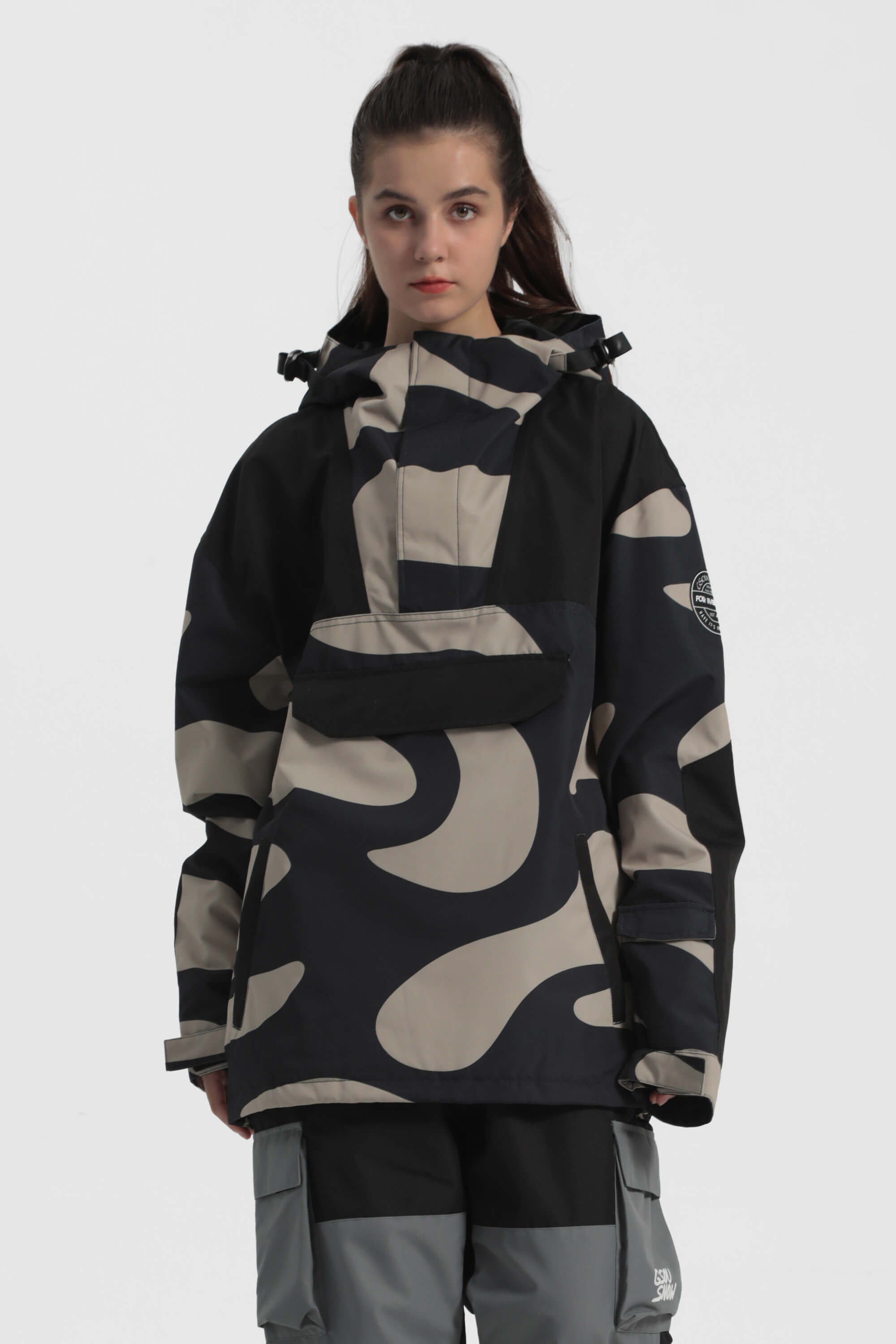 Women's Ink Dot Insulated Color-Block Ski Anorak Snow Anoraks