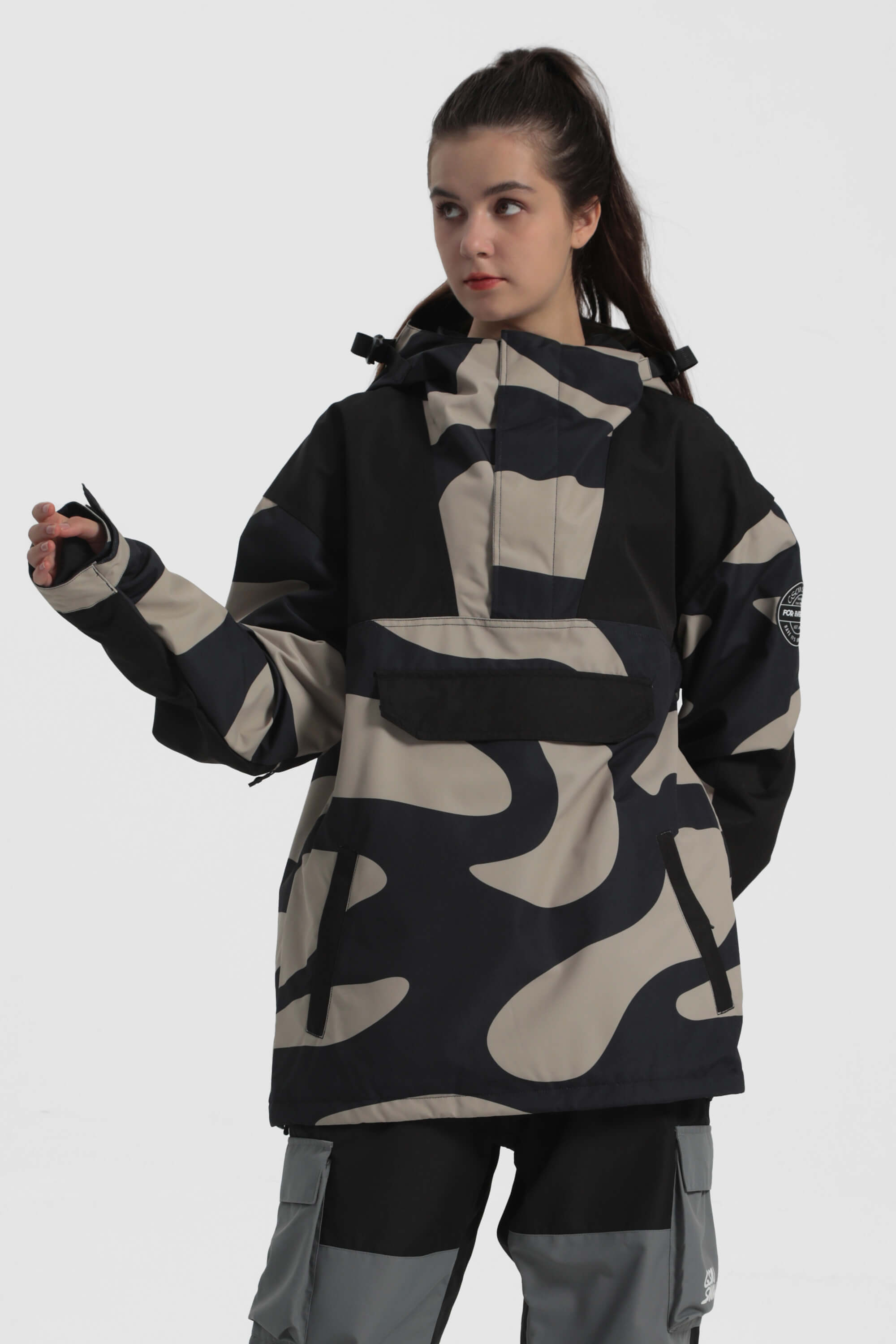 Women's Ivory & Black Color-Block Snow Anoraks Insulated Ski Anoraks - Gsou Snow
