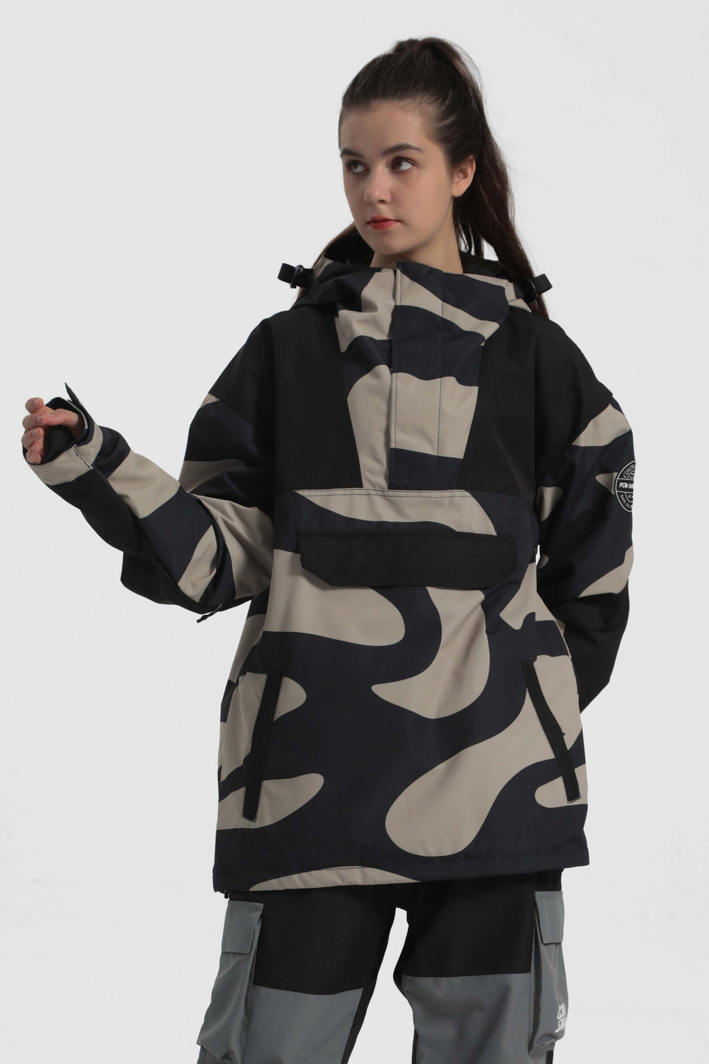 Women's Orange & Blue Insulated Color-Block Ski Anorak Snow Anoraks