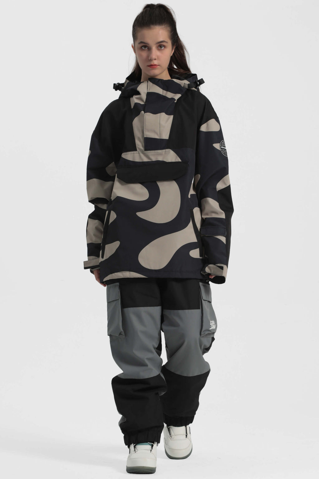 Women's Ink Dot Insulated Color-Block Ski Anorak Snow Anoraks
