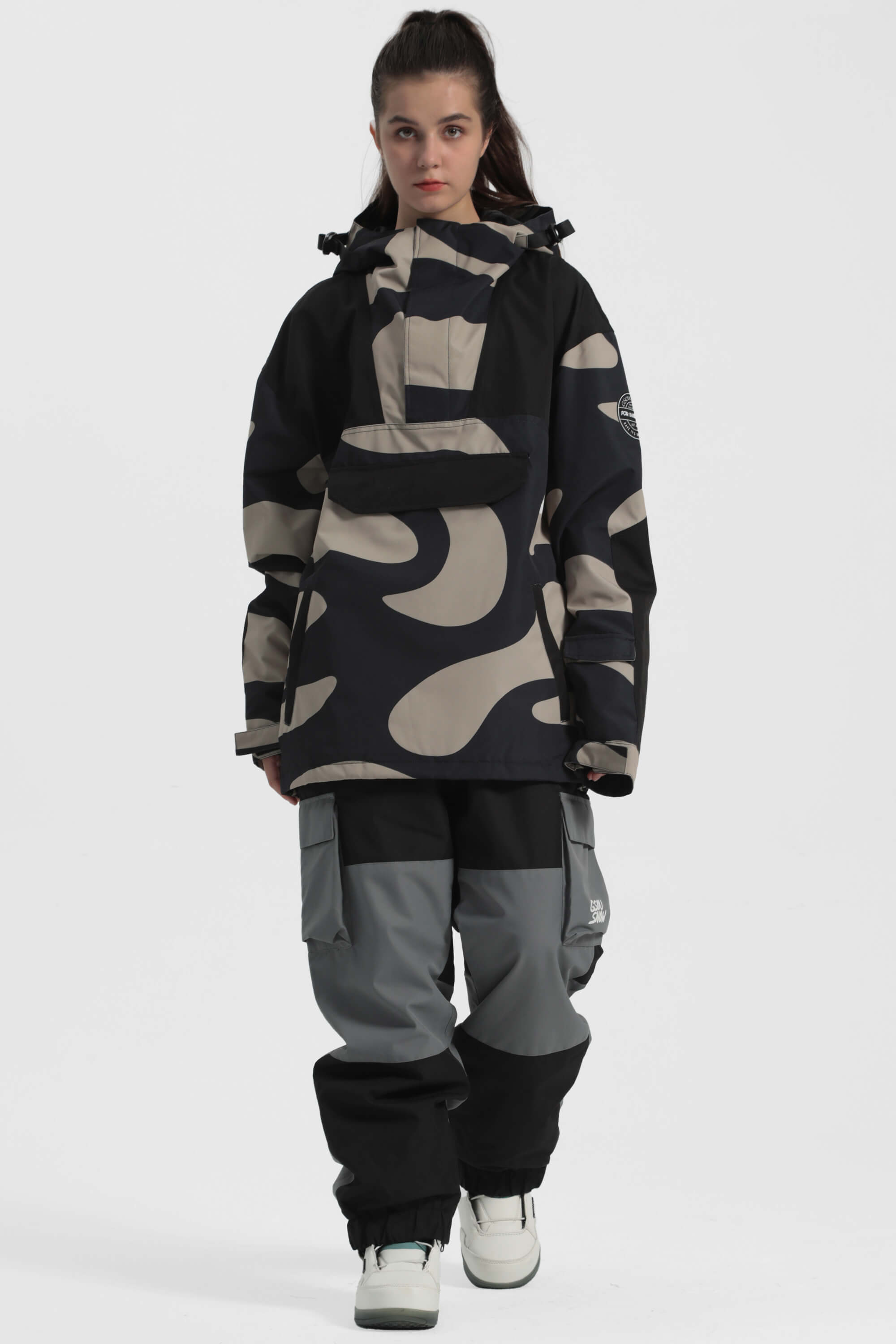 Women's Ink Dot Insulated Color-Block Ski Anorak Snow Anoraks