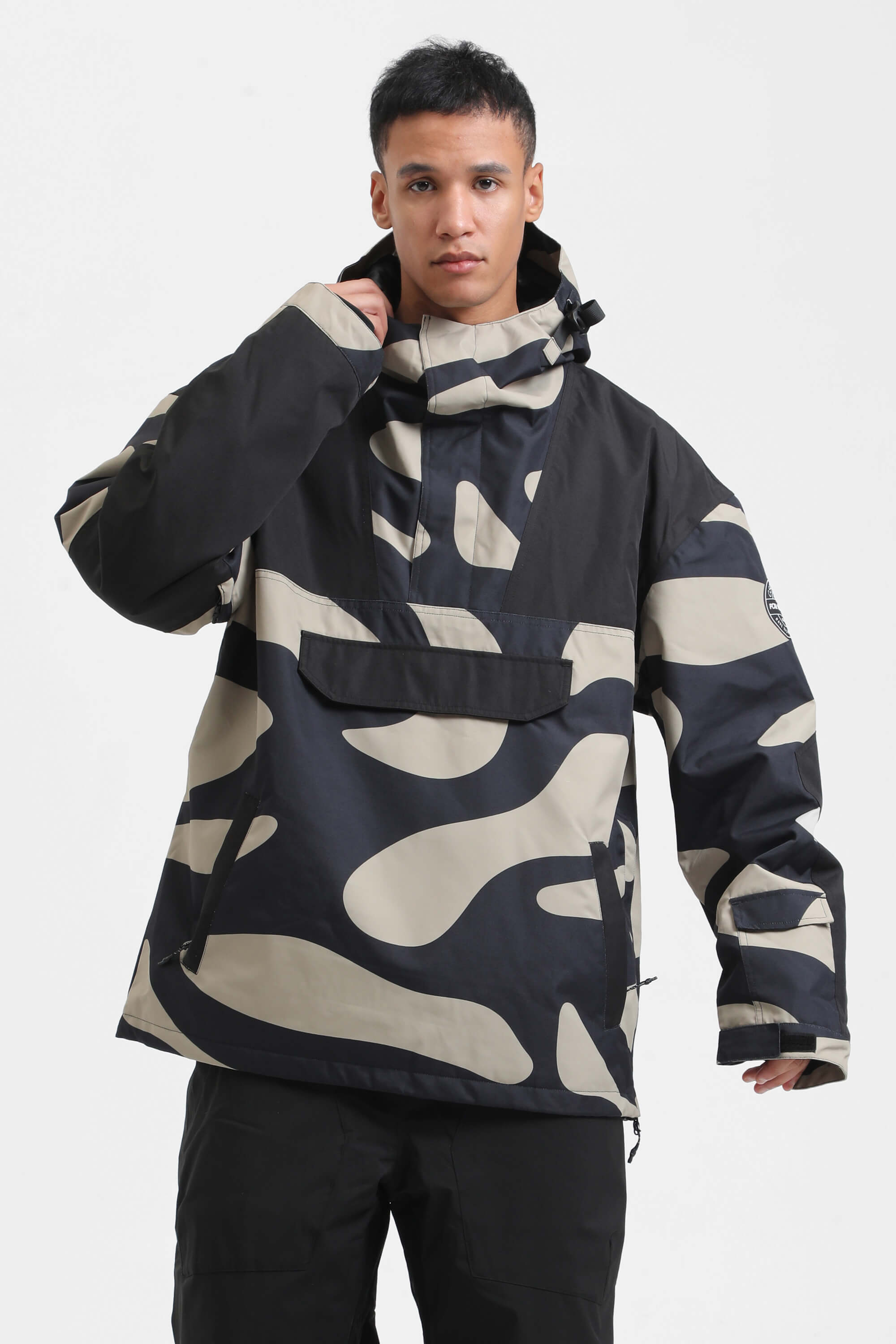Men's Orange & Blue Insulated Color-Block Ski Anorak Snow Anoraks