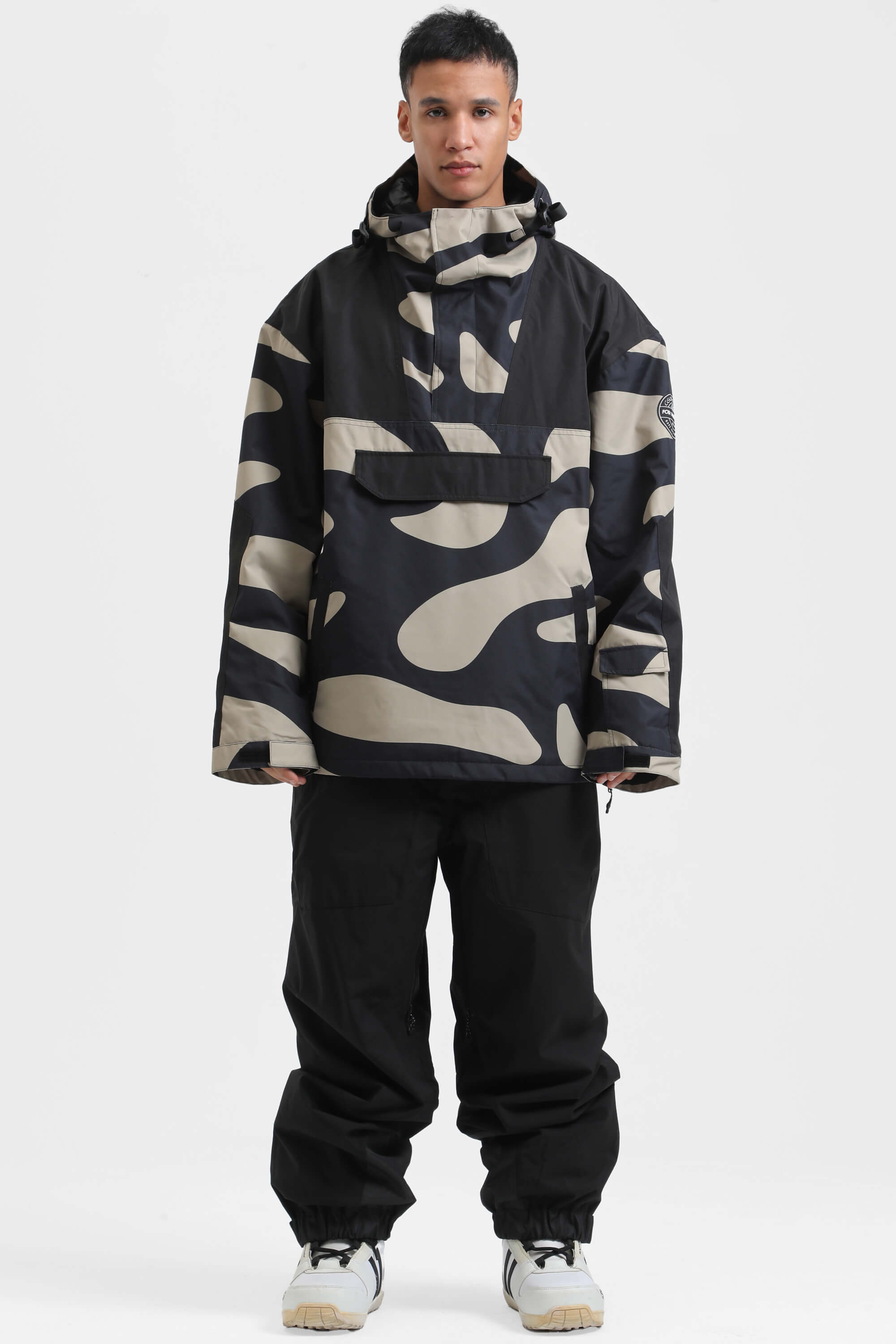 Men's Ivory & Black Insulated Color-Block Ski Anorak Snow Anoraks