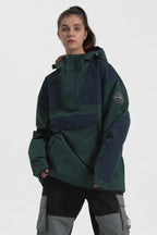 Women's Black Camo Insulated Color-Block Ski Anorak Snow Anoraks