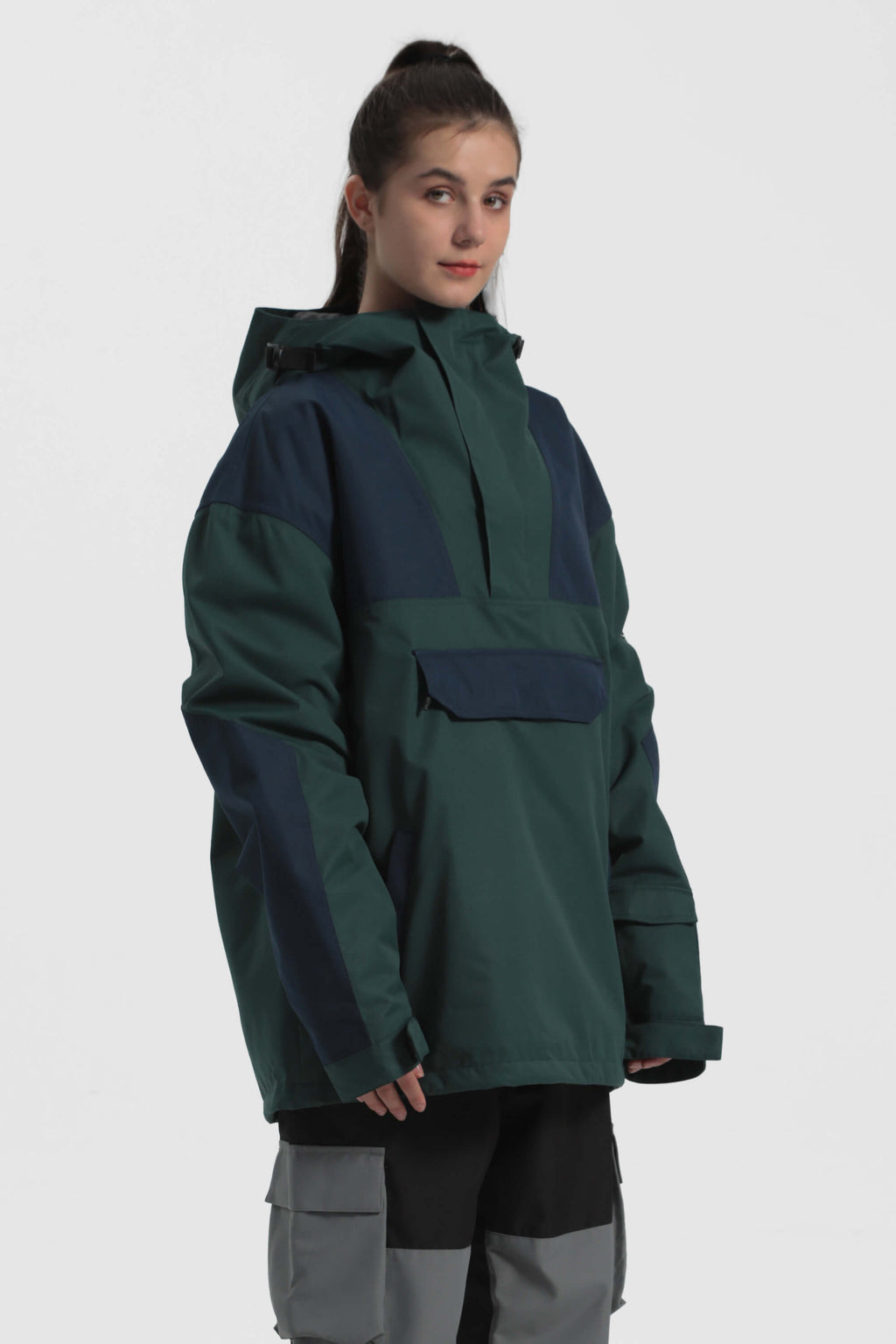 Women's Green & Blue Insulated Color-Block Ski Anorak Snow Anoraks