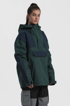 Women's Brown & Black Insulated Color-Block Ski Anorak Snow Anoraks