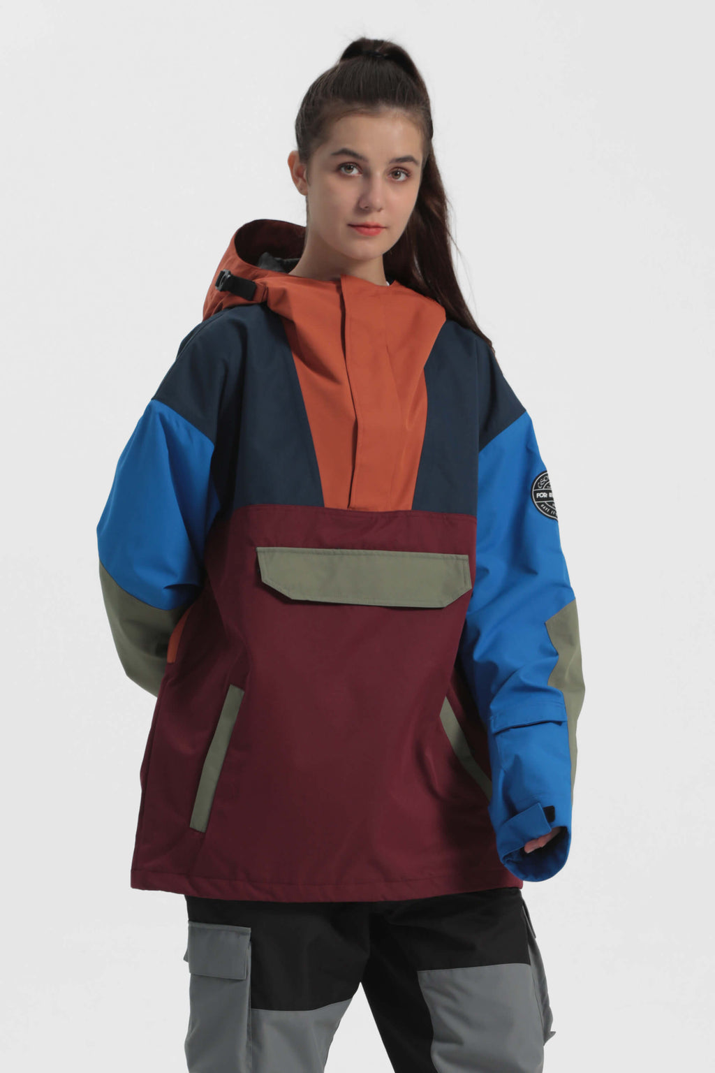 Women's Green & Blue Insulated Color-Block Ski Anorak Snow Anoraks