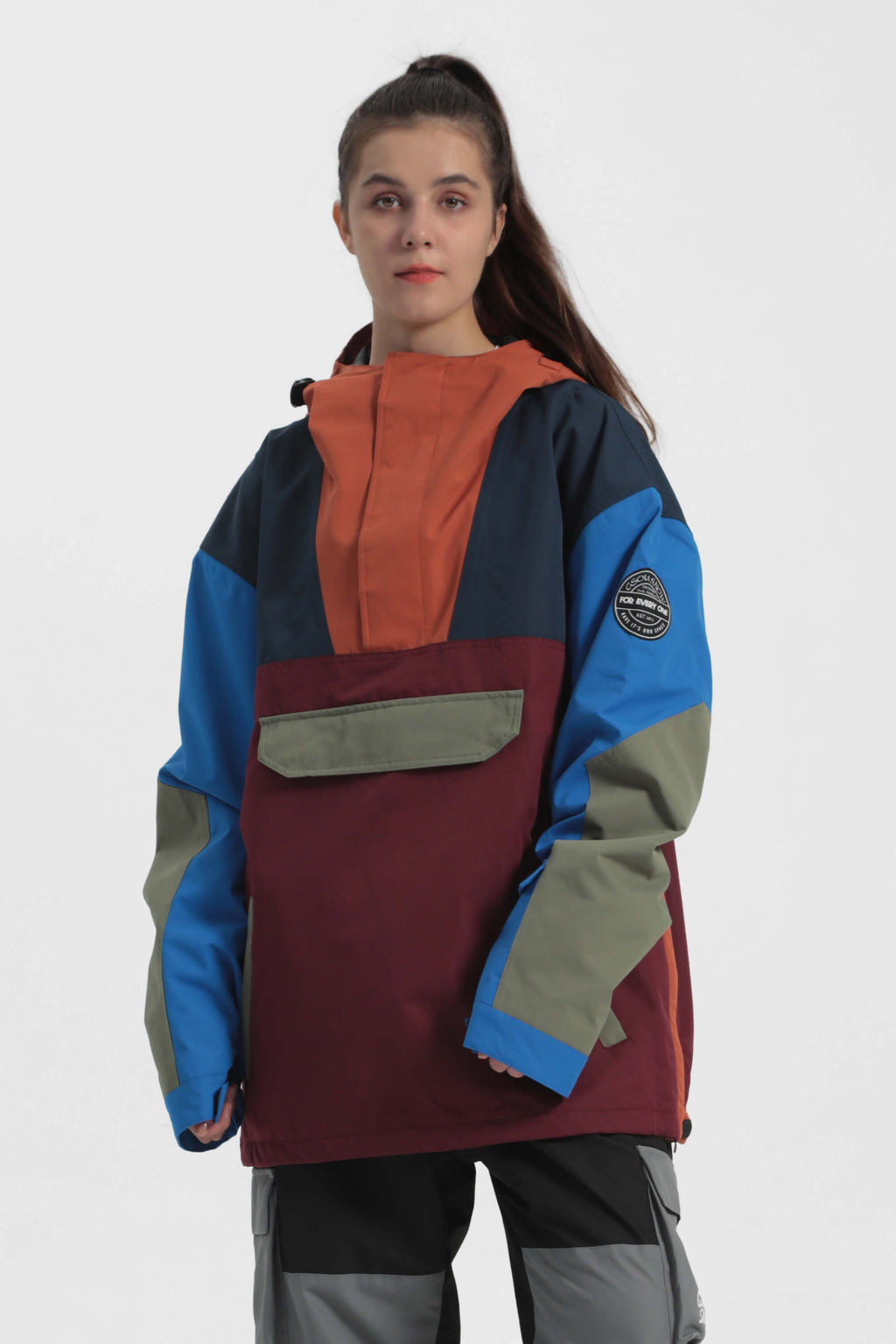 Women's Brown & Black Insulated Color-Block Ski Anorak Snow Anoraks