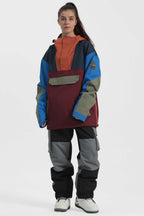 Women's Black Camo Insulated Color-Block Ski Anorak Snow Anoraks