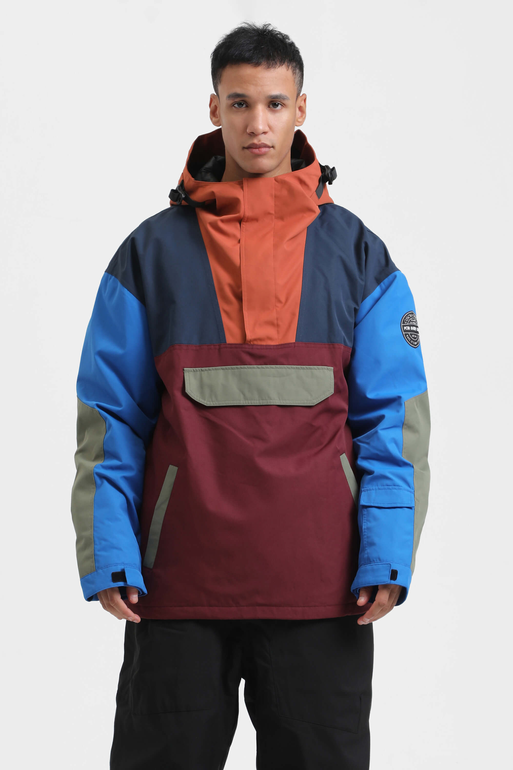 Men's Orange & Blue Insulated Color-Block Ski Anorak Snow Anoraks Main image