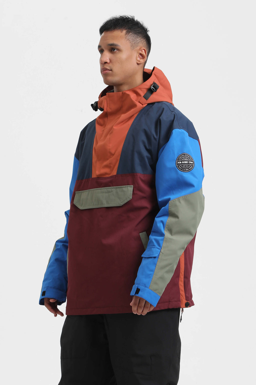 Men's Black Camo Insulated Color-Block Ski Anorak Snow Anoraks