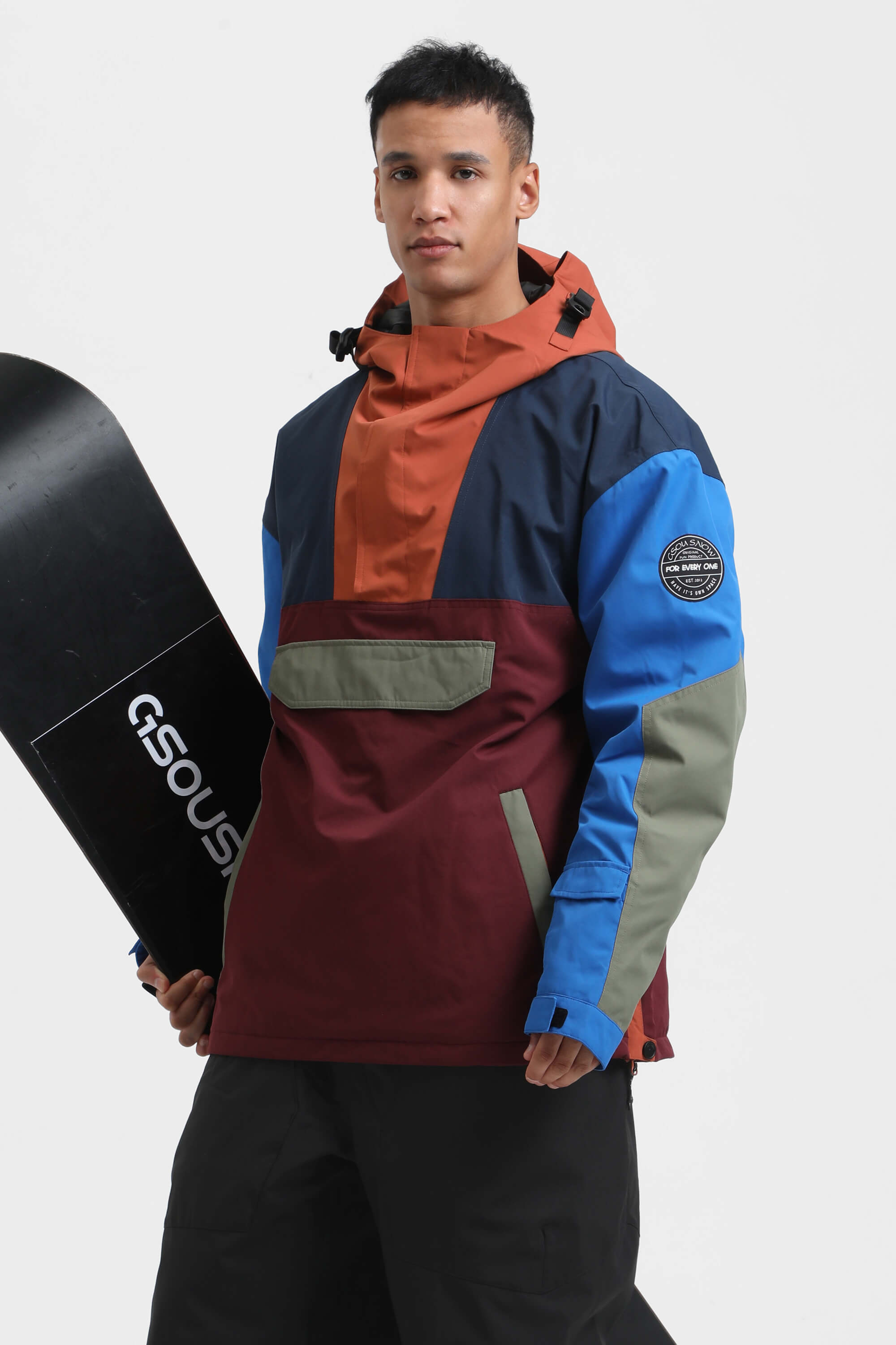 Men's Ivory & Black Insulated Color-Block Ski Anorak Snow Anoraks