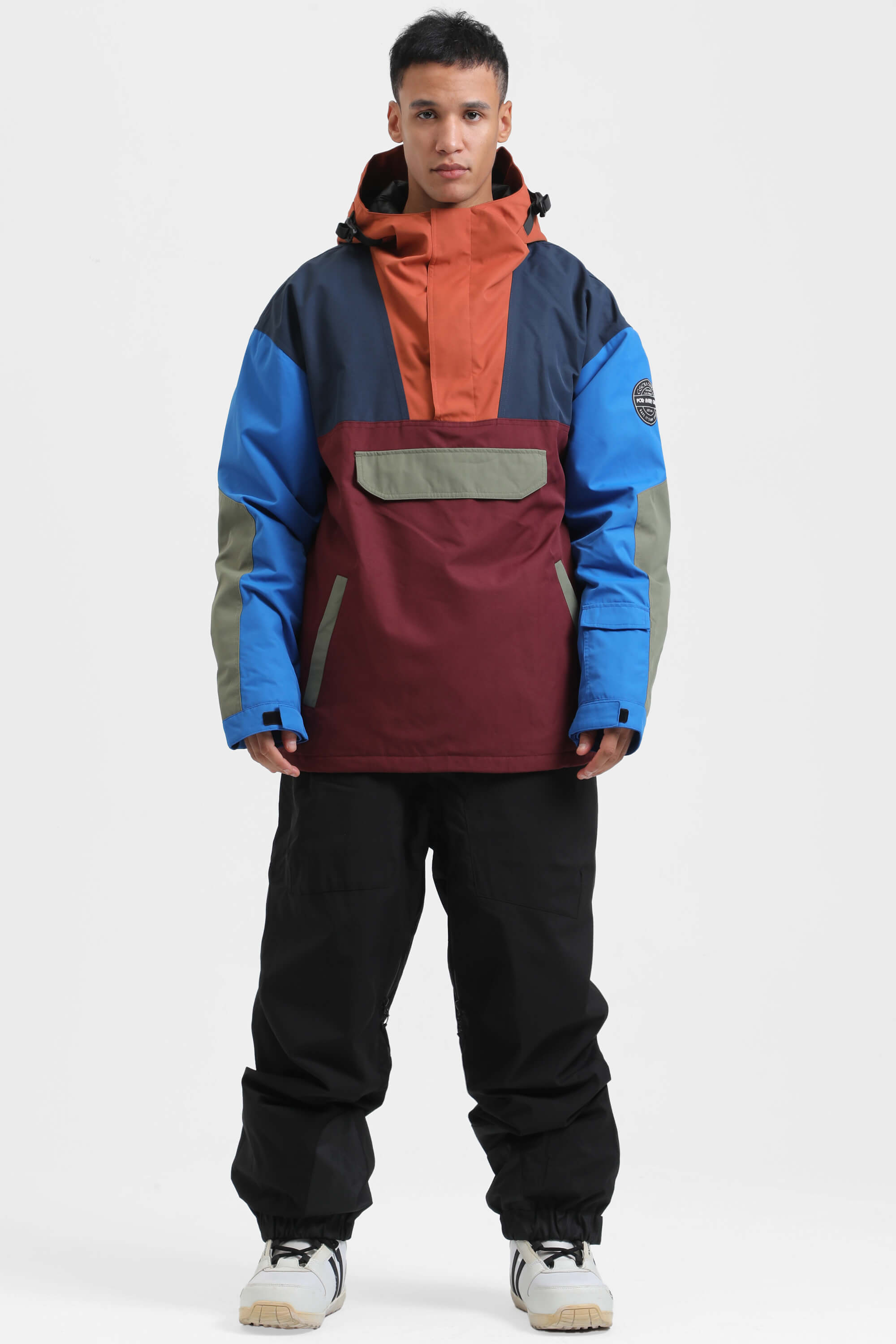 Men's Black Camo Insulated Color-Block Ski Anorak Snow Anoraks