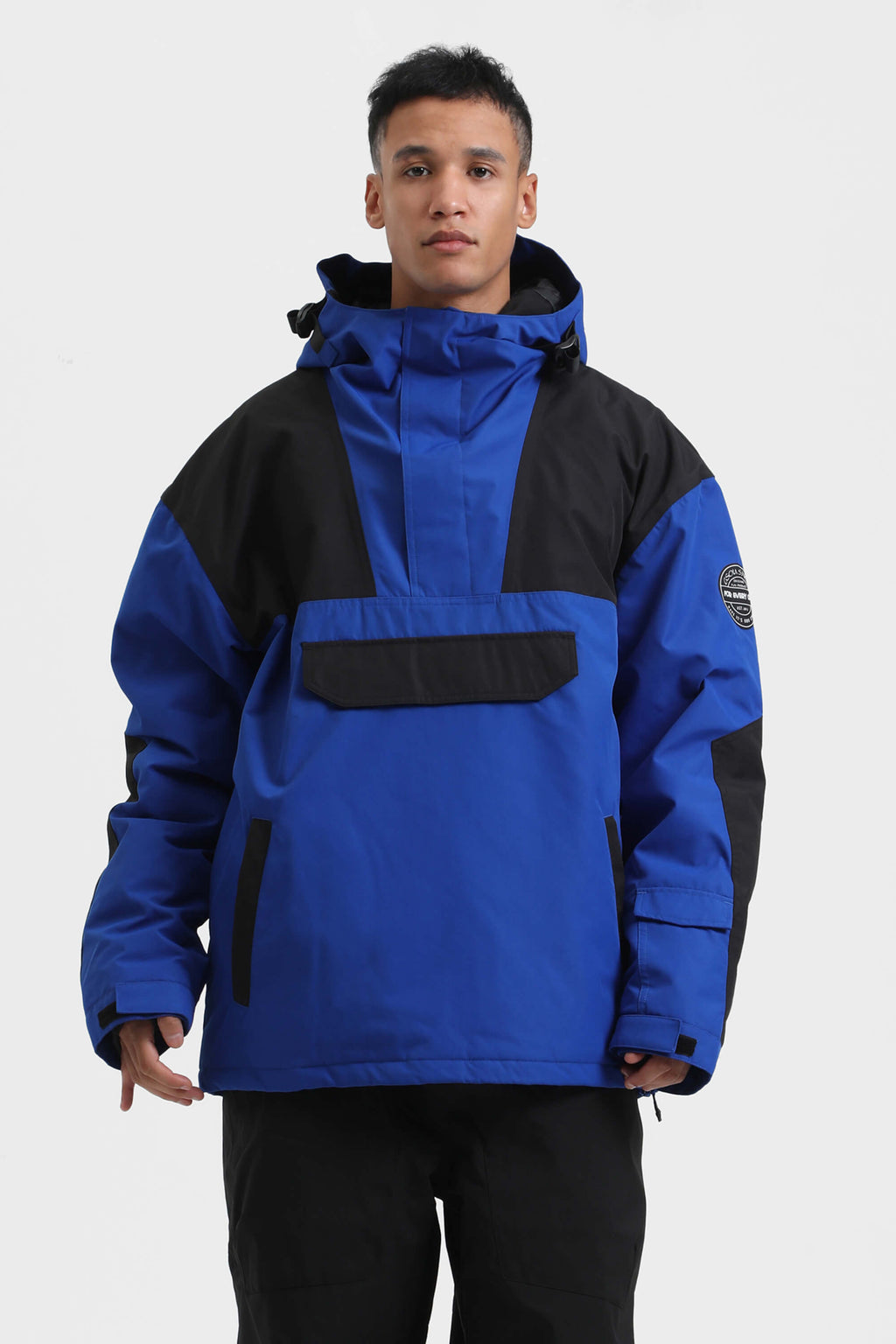 Men's Black Camo Insulated Color-Block Ski Anorak Snow Anoraks
