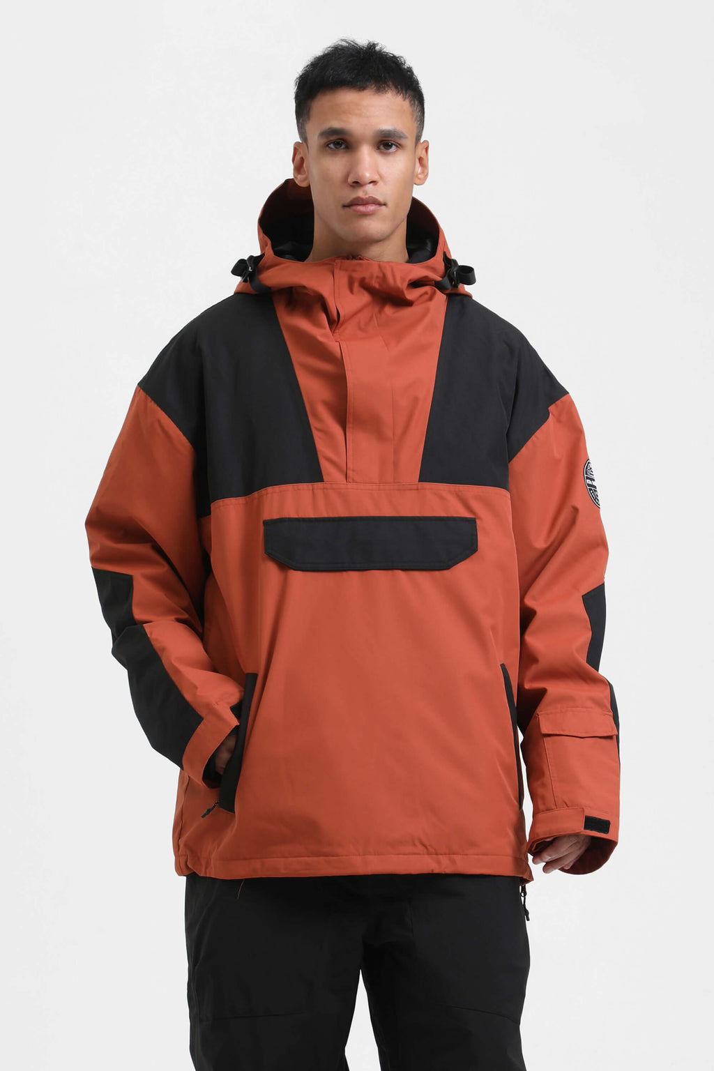 Men's Orange & Blue Insulated Color-Block Ski Anorak Snow Anoraks