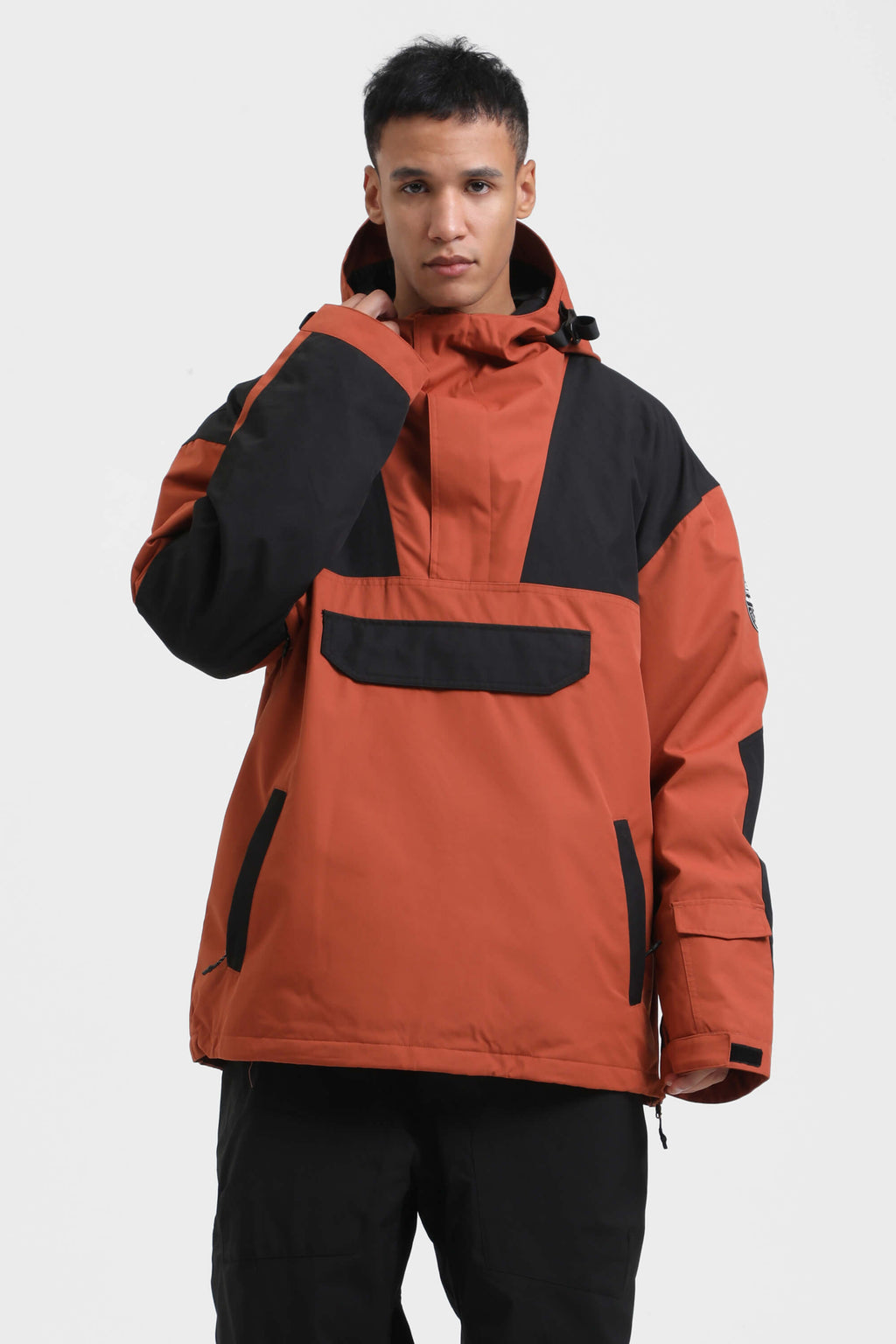 Men's Black Camo Insulated Color-Block Ski Anorak Snow Anoraks