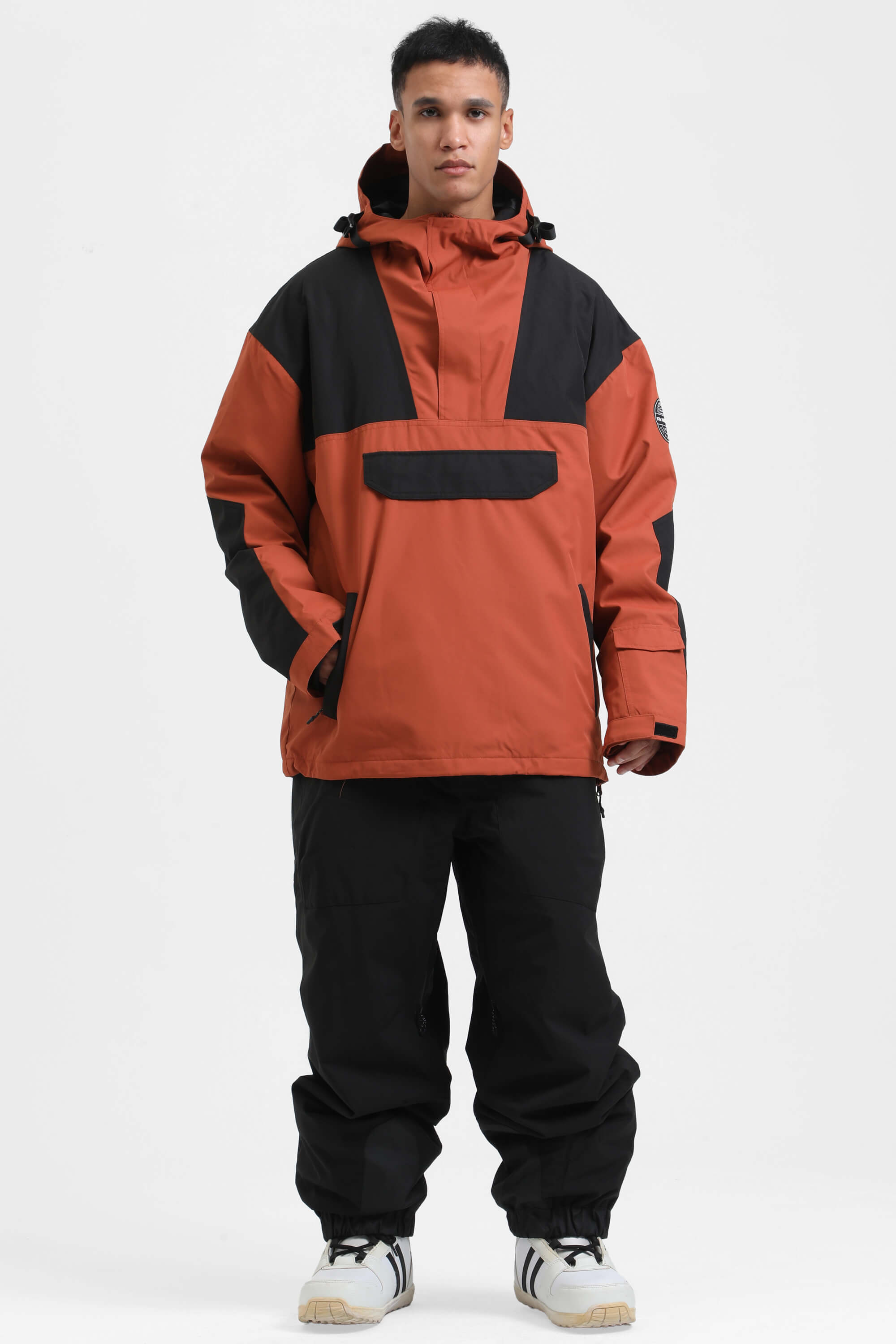 Men's Black Camo Insulated Color-Block Ski Anorak Snow Anoraks