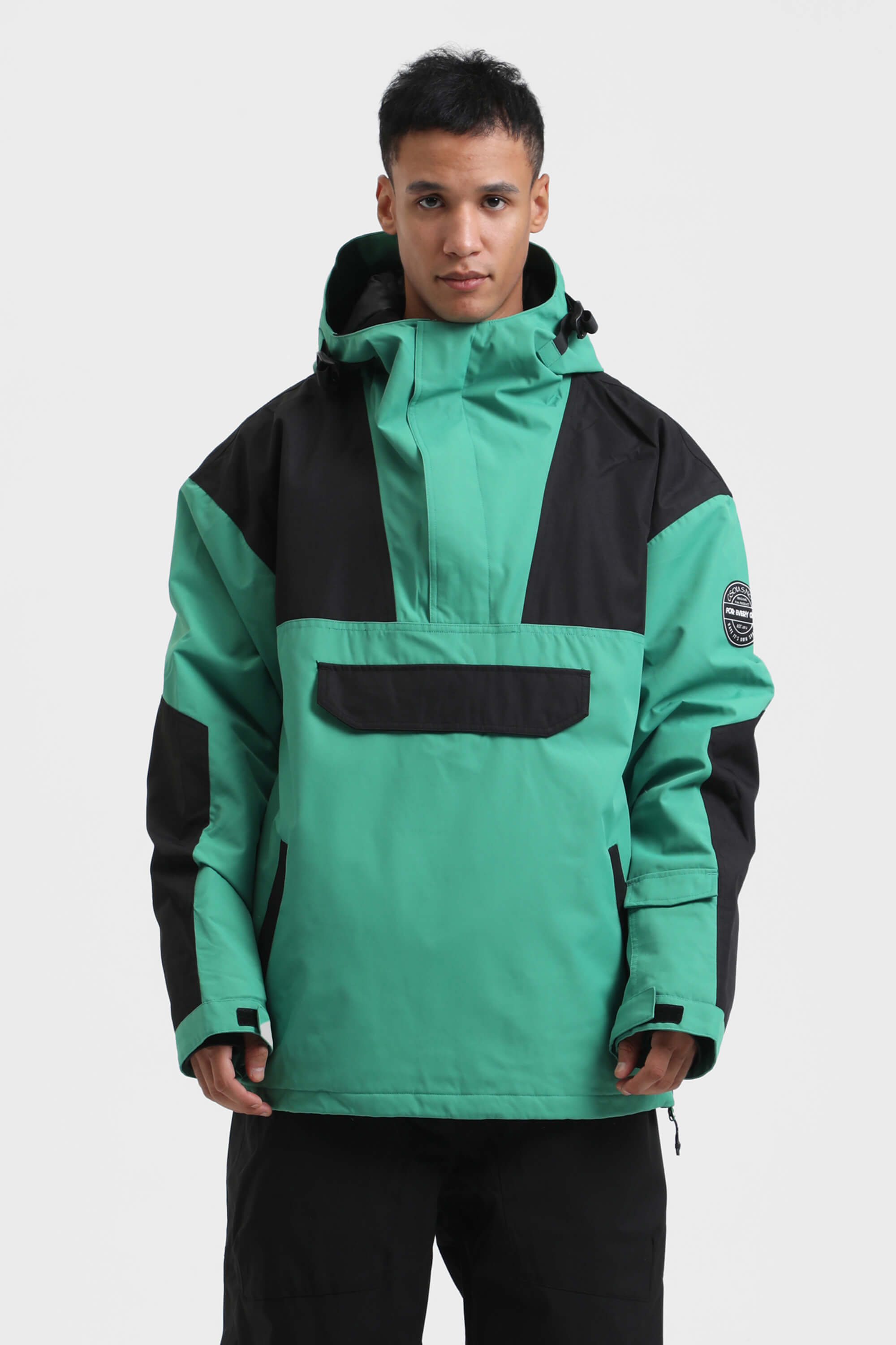 Men's Green & Blue Insulated Color-Block Ski Anorak Snow Anoraks
