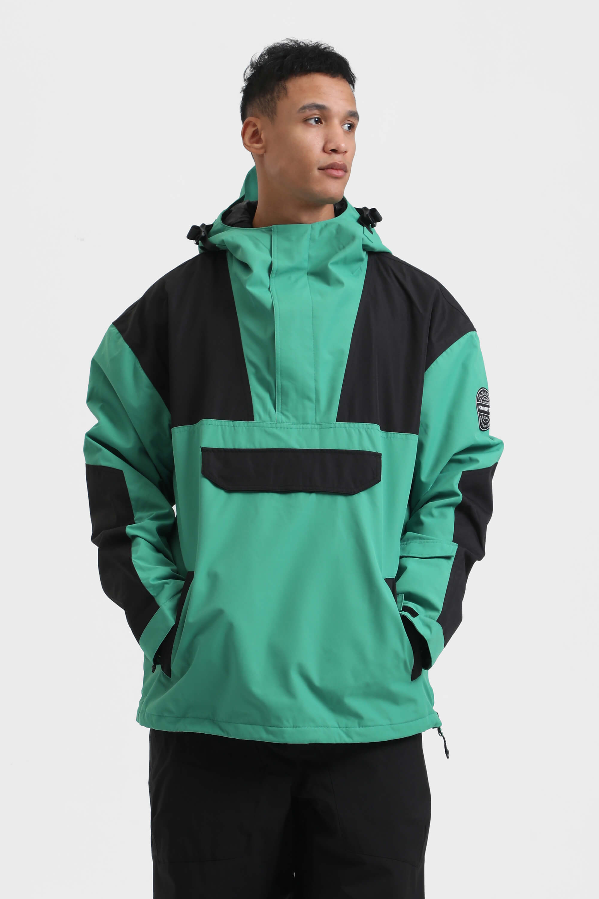 Men's Black Camo Insulated Color-Block Ski Anorak Snow Anoraks