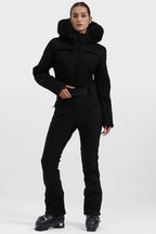 Women's White Full-Shirred Design One-Piece Ski Suit Snowboard Suit