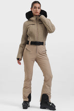 Women's White Full-Shirred Design One-Piece Ski Suit Snowboard Suit
