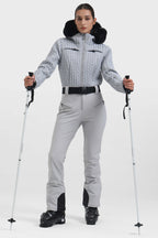 Women's Black Full Shirred Design Ski Suit One-Piece Snowboard Suit - Gsou Snow