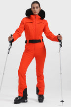 Women's Grey Full-Shirred Design One-Piece Ski Suit Snowboard Suit