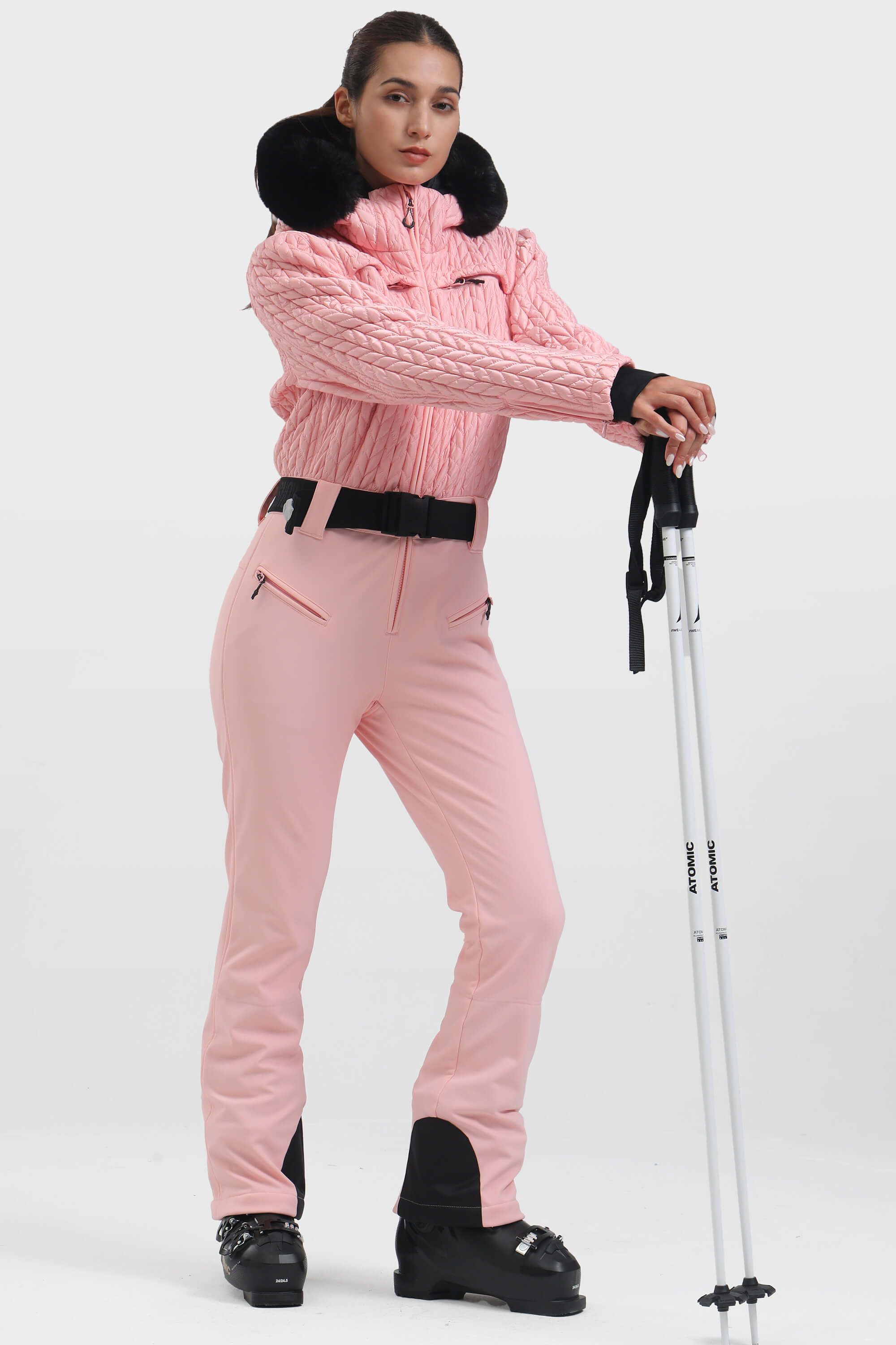 Women's White Full-Shirred Design One-Piece Ski Suit Snowboard Suit