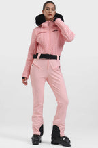 Women's White Full-Shirred Design One-Piece Ski Suit Snowboard Suit