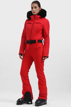Women's Magenta Full-Shirred Design One-Piece Ski Suit Snowboard Suit