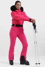 Women's White Full-Shirred Design One-Piece Ski Suit Snowboard Suit