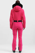 Women's Magenta Full-Shirred Design One-Piece Ski Suit Snowboard Suit